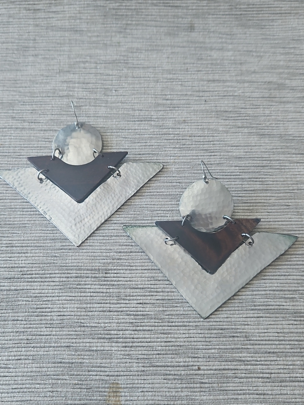 4 For $10 Geometric Hammered Metal Statement Earrings in Silver and Black